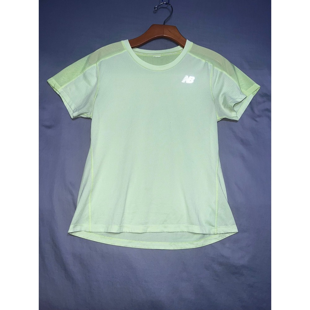 New Balance Running Shirt Womens Lime Green Perforated Mesh Short Sleeve Tee